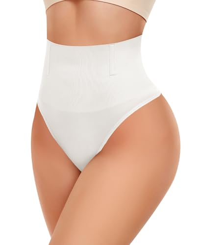 Image of Werena Thong Shapewear for Women Tummy Control Seamless High Waist Body Shaper Underwear Shaping Panties(#244 Mid-waist White, Large)