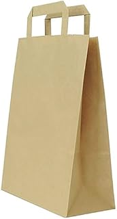 Virsus 25 Shopper di carta Kraft, con formato 24+10x32, colore avana, Buste di carta con fondo rettangolare e maniglia piatta, per Alimenti Dolci Biscotti, Regali