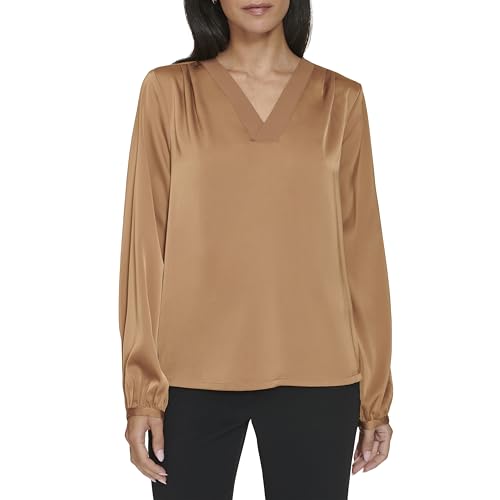 Image of Calvin Klein Womens V Neck Long Sleeve Blouse