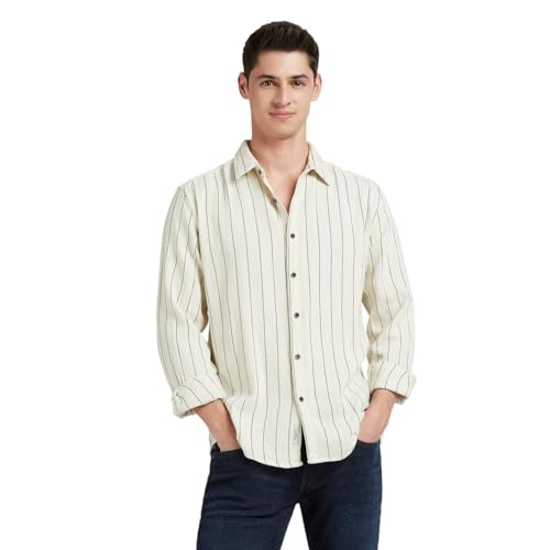 Image of Pepe Jeans Men's Casual Shirt | Striped Shirt for Men| Regular Fit | Vertical Stripes | Full Sleeve | Available in Plus Size