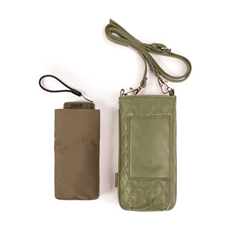 vogue Paraguas micromini plegable mujer elegante, fino y ultra ligero. Con bolsito smartphone. Ideal para regalo. Sistema Anti-viento (Wind Proof), Protección Solar UV. Apertura manual. (Verde)