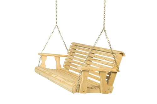 Image of Amish Casual Heavy Duty 700 Lb Capacity Porch Swing (5 Foot, Unfinished) - Wooden Outdoor Roll Back Swing with Hanging Chains - Amish Made in the USA