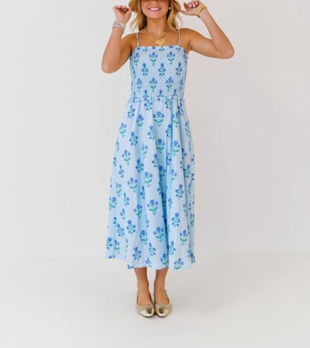 Image of Women Y2k Boho Maxi Dress Tie Shoulder Backless Strappy Tiered Flowy Dress 2024 Summer Floral Beach Sundress