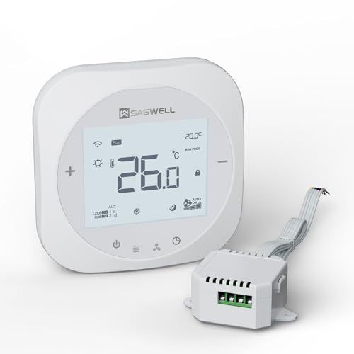 SASWELL WiFi Thermostat for Home, C-Wire Adapter, Tuya App