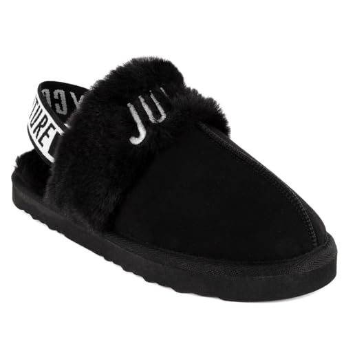 Juicy Couture Women's Faux Fur Slippers – Fuzzy Closed-Toe, Fluffy Winter House Shoes, Comfortable Slip-Ons