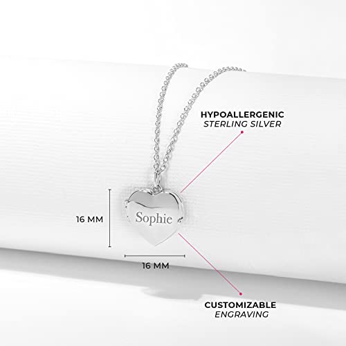 925 Sterling Silver Girls 16" Polished Heart Pendant Locket Necklace For Young Girls - Photo Locket Pendant Necklace For Preteens & Teens - Memory Locket Necklaces For Pre-Teen Girls #TOP3