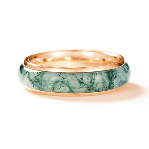 Natural Moss Agate Rings for Women Men 10K 14K 18K Rose Gold Moss Agate Wedding Ring Anniversary Christmas Jewelry Gifts2