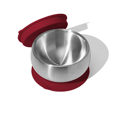 Image of Avanchy Baby Bowls with Suction and Storage Lids Set. Babies Kids Toddler Boys Girl First Food Feeding. Fits Feeding High Chair Table. Stainless Steel, Magenta