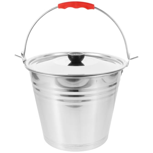Toddmomy 304 Stainless Steel Bucket with Lid Metal Handled Milk Bucket Ranch Milking Wine Pail Storage Water Ice Food for Home Kitchen