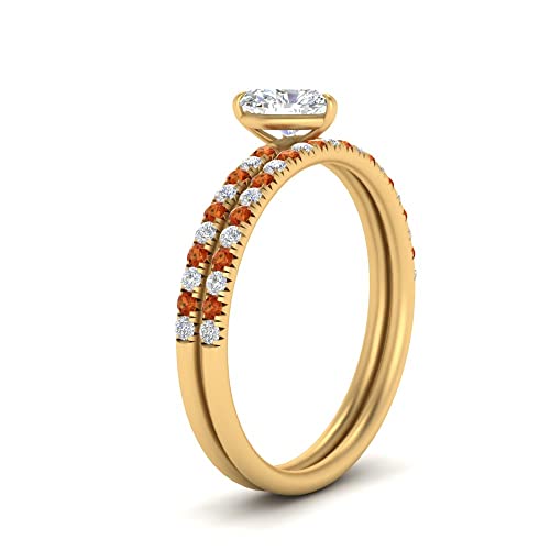 Image of Choose Your Gemstone Pave Petite Ring with Matching Wedding Band Yellow Gold Plated Heart Shape Wedding Ring Sets Minimal Modern Design Birthday Gift Wedding Gift US Size 4 to 12
