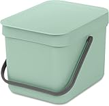 Brabantia Sort & Go Food Waste Bin 1.6 Gallons (6L)(Jade Green), Space-Efficient Recycling Bin with Handle, Removable and Stay-Open Lid, Easy to Clean Kitchen Compost Caddy Without Nooks and Rims