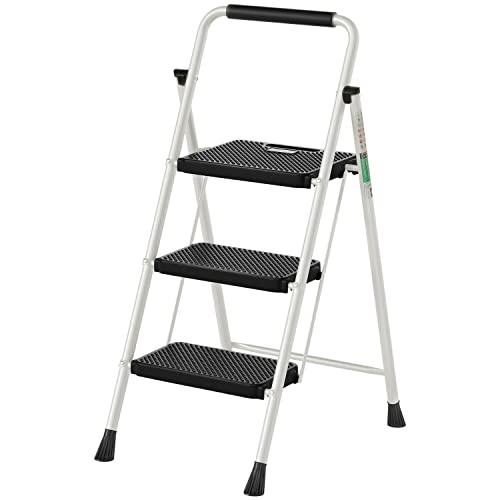 3 Step Ladder, RIKADE Folding Step Stool, Step Stool with Wide Anti-Slip Pedal, Lightweight,...