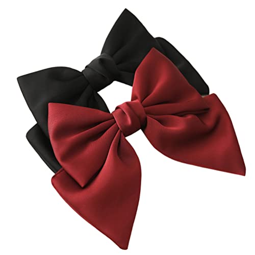 Lazo para el pelo negro para mujer con lazo de satén, color rojo, grandes lazos para el pelo, pinzas francesas, para mujeres, niñas Cover