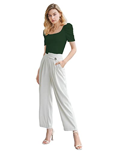 Image of Shasmi Women's & Girl's Polyester Pleated High Neck Short Puff Sleeve Ruched Bust Solid Regular Fit Top