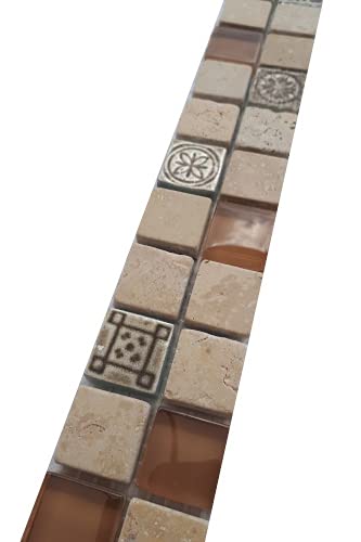 Mosaico de cristal y cenefa de mármol con adornos, 30 x 5 cm, color marrón Jura B186 Cover
