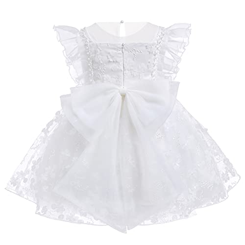 Toddler Pageant Dresses Baby Flower Girl Dress Baptism Christening Butterfly 1st 2nd Birthday Cake Smash Outfit Princess Infant Easter Dress Evening Wedding First Communion Gowns White 6-12 Months