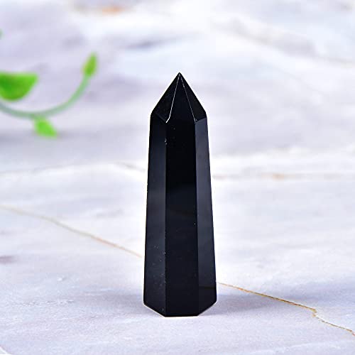 Obsidiana natural columna hexagonal de 70mm varita mineral curativa LVTFCO 2