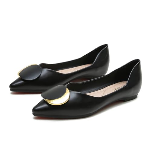 Women's Pu Pointed Toe Ballet Flats Comfortable Slip On Memory Foam Insole Non-Slip Soft Bottom Dressy Flats with Metal Buckle for Office Party Walking Formal