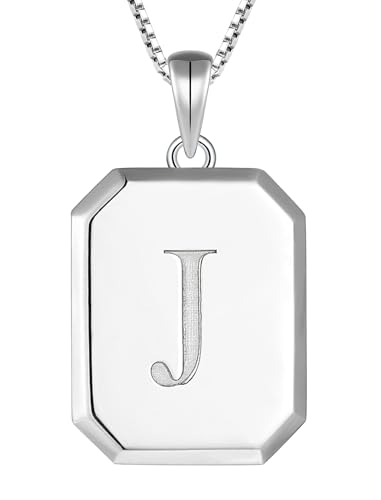 YL Initial Necklace 925 Sterling Silver Square Letter Pendant A-Z Alphabet Polished Jewelry for Women