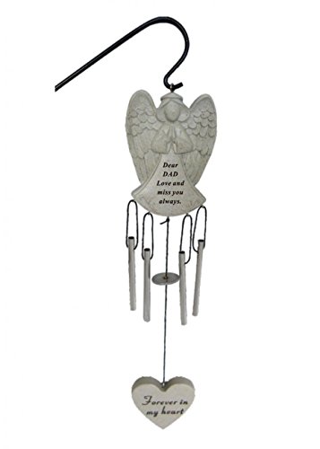Dad Angel Memorial Wind Chime + Hanging Crook, Graveside Remembrance Tribute Plaque