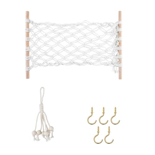 AUTSUPPL Hamaca para Colgar Frutas y Verduras de Algodón Accesorios de Montaje, Cesta Decorativa Estilo Bohemio para Cocina y Balcón Natural y Elegante