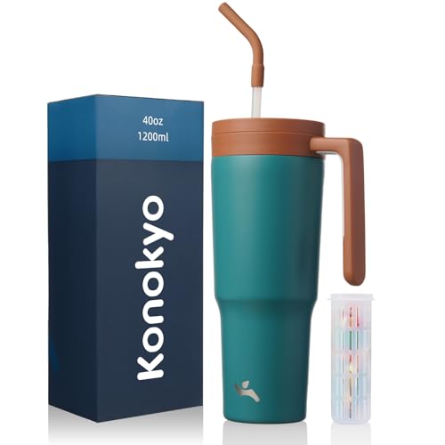 Image of Konokyo 40 oz Tumbler with Handle and Straw, Insulated Water Bottle