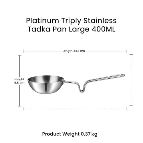 Vinod Triply Stainless Steel Tadka Pan Jumbo – 400 ml (12.5 cm) | Balanced Handle Design | Vagar Pan for Spice Tempering & Seasoning | Induction & Gas Stove Compatible | 5 Year Warranty