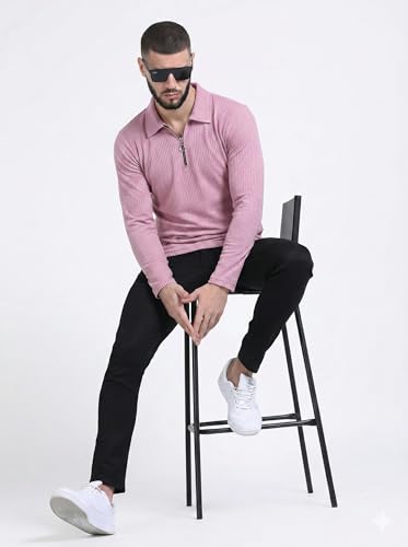 Image of fanideaz Premium Brand Zipper T Shirts for Men Elegant Collar Styles Trendy Polo Fashion Range for Casual Wear Party Textured Fabric Comfortable Fit Stylish Modern Outfit