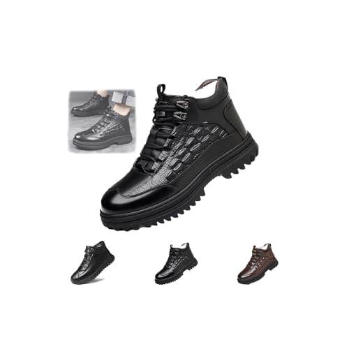 Men's Comfort Boots Winter Trekking Backpacking Snow Boot, Men Chelsea Shoes Leather High Top Casual Men's Size Man Shoe Fashion Sneakers (Black - E,7.5-8)