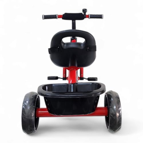 Image of MEKASHI T-001RW Plug N Play Kids Trike /Baby Tricycle, Big Size Storage Basket, Bell, Comfortable Seat with Seat Belt, 12 to 48 Months, Load Upto 35Kg, Easy Assembly, Heavy Guage Steel Frame, Red