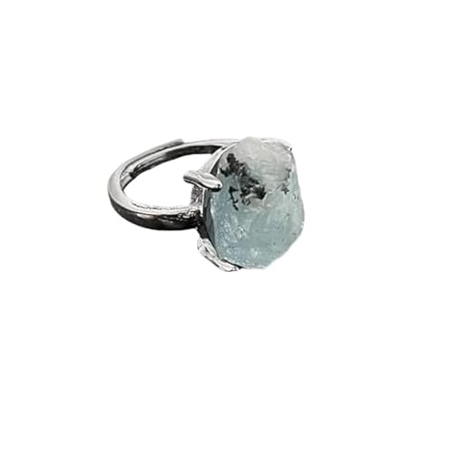 HGJH Anello Donna, Anelli di Cristallo con Pietra Naturale Acquamarina Anello con Fetta di Fascino Irregolare Gioielli da Donna Regali per Festeanello di Pietra Regolabile