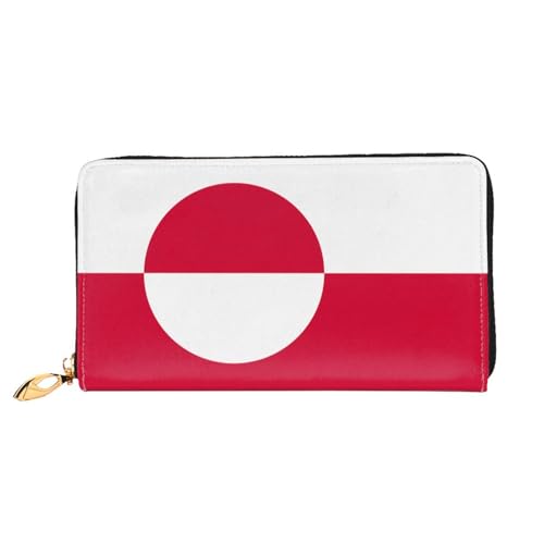 Leather Women Wallets, Long Credit Card Holder, Greenland flag Print Billfold Clutch & Travel Purse Large Capacity