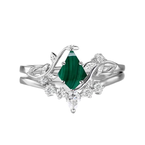 10K 14K 18K Solid Gold Unique Kite Shaped Gemstone Engagement Ring for Women Leaf Art Deco Ring Set Gemstone Bridal Wedding Ring Set Wedding Band Anniversary Promise Rings3
