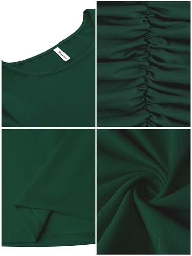 Image of Missufe Women's Long Sleeve Slim Ruched Bodycon Dress 2025 Trendy Fall Casual Round Neck Sheath Knee Length Outfits Clothes