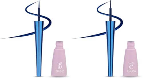 Image of TEE ESS Waterproof Liquid Eyeliner, Long-Lasting Smudge-Proof Formula with Fine Precision Tip, Quick-Drying Intense Finish for Winged, Bold & Everyday Eye Makeup (Blue) (Pack of 2)
