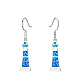 Mothers Day Gifts 925 Sterling Silver Lighthouse Y Necklace /Opal Lighthouse Dangle Earrings...