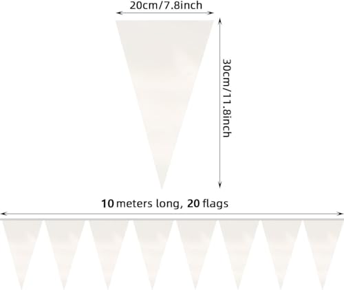 Image of 40M /130FT White Triangle Pennant Banner Flag Metallic Fabric Bunting Garland for Christmas Graduation Wedding Engagement Anniversary Bachelorette Birthday Bridal Shower Valentines Hen Party Supplies