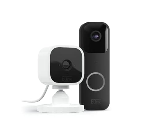 Blink Video Doorbell (Black) + Mini Camera (White) | Two-Way Audio, HD Video, Motion and Chime Alerts | Works with Alexa