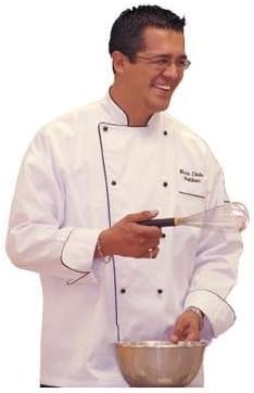 Chef Revival J044 Chef-tex Poly Cotton Ladies Brigade Jacket with Black Piping and Push Through Button, Large, White