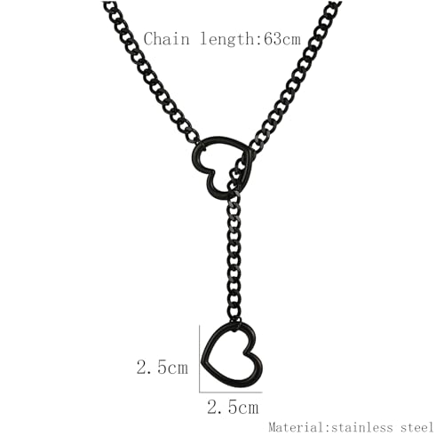 Heart O-ring Slip Chain Necklace for Women Punk Rock Stainless Steel Cuban Long Handmade Necklace Y-NecklaceJewelry Gifts Adjustable Lariat Y-Necklace Heart Locker With Key4