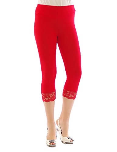 YESET Capri 3/4 Leggings Lace Cotton Opaque Leggings Trousers Underwear Ladies - Red, L