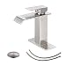 BWE Waterfall Commercial Spout Brushed Nickel Single Handle One Hole Bathroom Sink Faucet Deck Mount Lavatory