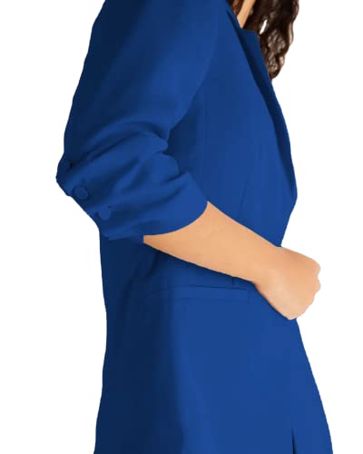 Mina Self 3/4Sleeve Blazer For Women Lapel Casual Lightweight Open Front Button Blue Work Blazer Jackets With Pockets For Women Tops #TOP4