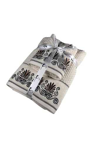 Image of SENSES By Riba Cotton Towel Set 550 GSM - Design 10, 2 Pcs| 1 Bath + 1 Hand Towels Combo | Super Soft, Absorbent, Lightweight, Antimicrobial, Low Linting