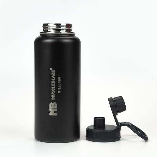 Image of MuscleBlaze Stainless Steel Vacuum Insulated Water Bottle (Black, 1L)