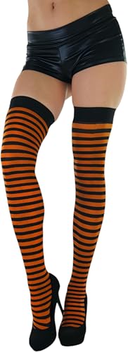 Image of ToBeInStyle Women's Opaque Hosiery Thin Striped Thigh High Long Stocking