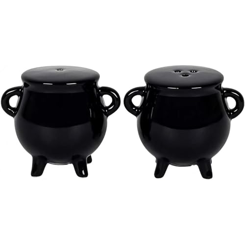 Tech Island Salt and Pepper Grinder Pots, Cauldron Cruet Set of 2, Salt and Pepper Shaker with Rubber Bottom Stopper – Condiment Houseware Ceramic Salt Pepper Shaker Set