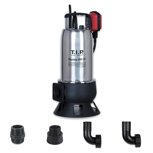 T.I.P. Schmutzwasser Tauchpumpe Maxima 400 SX Edelstahl, bis 24.000 l/h Fördermenge, robuste Baupumpe mit hoher Leistung, 30140