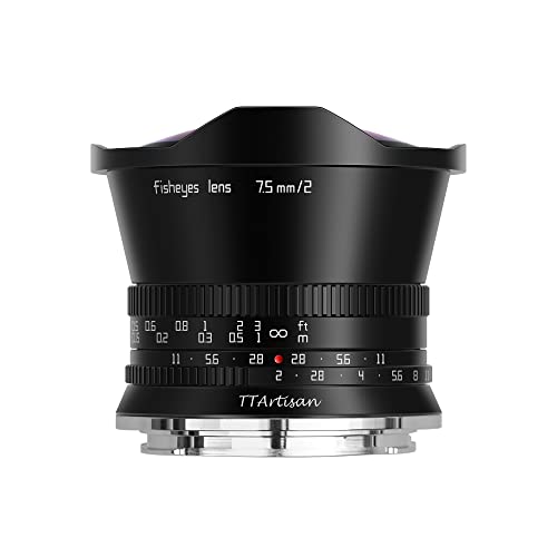 TT Artisan 7.5mm F2.0 APS-C Fisheye Objektiv Anschluss MFT Mount Black Ultra-Weitwinkelobjektiv mit 180 Grad Bildwinkel