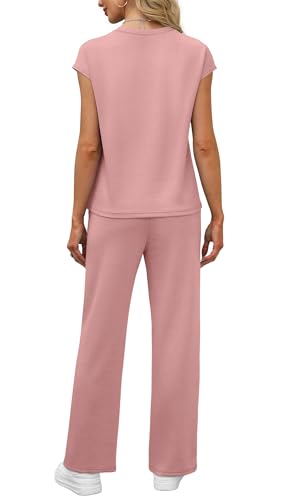 Image of WIHOLL 2 Piece Sets for Women Casual Summer Travel Vacation Outfits Cap Sleeve Lounge Set